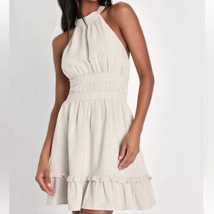 Lulu’s Beige Halter Mini Dress